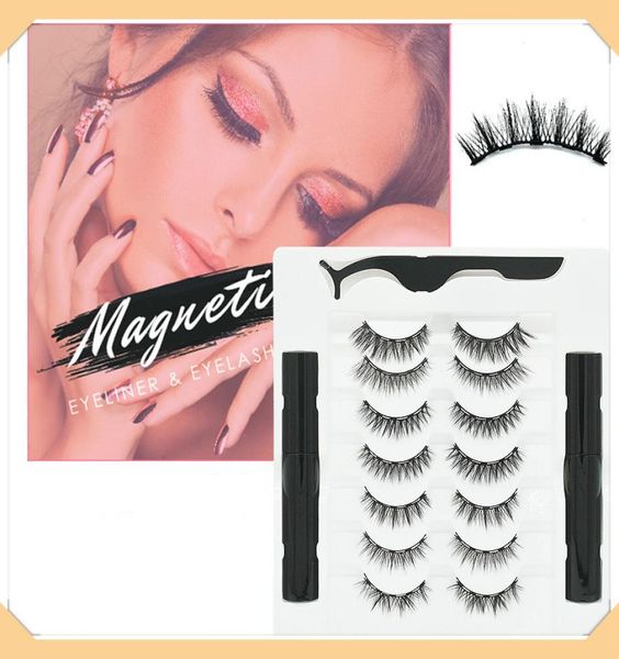 

7 pairs magnetic eyelashes false lashes 2pcs liquid eyeliner tweezer set 3d magnet false eyelashes natural reusable no glue need7082458