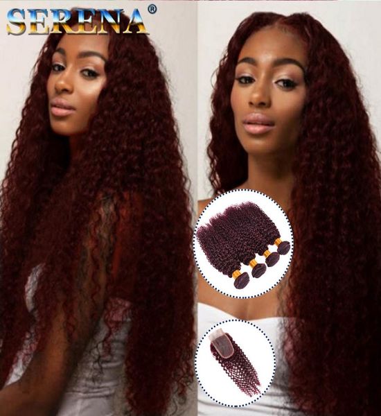 

queens hair red wine hair weave 99j burgundy kinky curly human hairs weft bundles jerry curl virgin hair extensions monogolian kin1120829, Black;brown