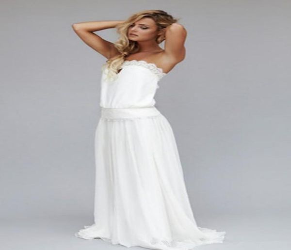 

2019 new elegant casual beach wedding dresses sheath strapless bow back backless lace chiffon floor length long bridal gowns custo4782340, White