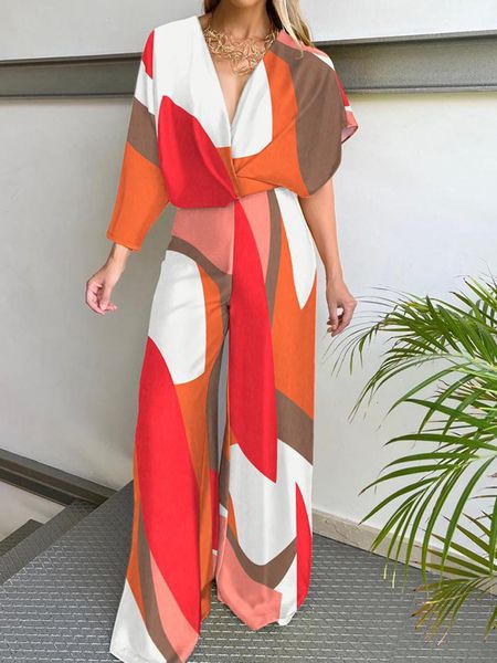 

women's jumpsuits rompers spring summer bat sleeve loose jumpsuit streetwear femme casual high waist women elegant patchwork print wide, Black;white