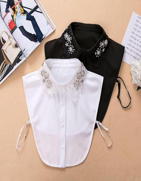 

bow ties chiffon lapel false fake collar for women detachable collars half shirt blouse removable faux col female nep kraagie4014652, Black;gray