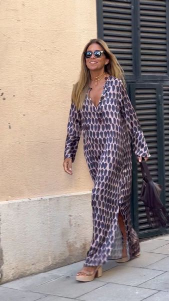 

basic casual dresse floral print maxi dress loose v neck long sleeve ankle length vestidos spring summer elegant holiday shirt robe 230629, Black;gray