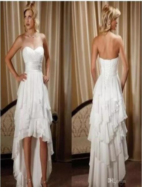 

new arrival short front long back sweetheart chiffon high low country western wedding dresses4401613, White