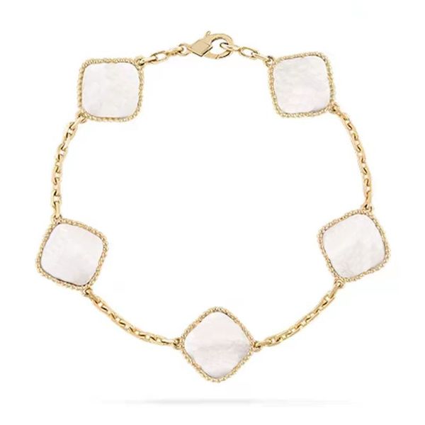 

luxury laser four-leaf clover bracelet van brand four-leaf clover charm bracelet 18k gold-plated silver malachite onyx never tarnish self te, Golden;silver