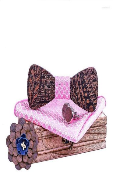 

bow ties novelty wooden tie business male pocket square cufflink brooch bowtie set for mens wood women bowknotbow emel221154435, Black;gray