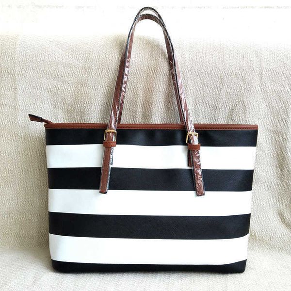 

women's bag new women's bag navy wind stripe coarse grain tide bag pu leather one shoulder handbag large bag
