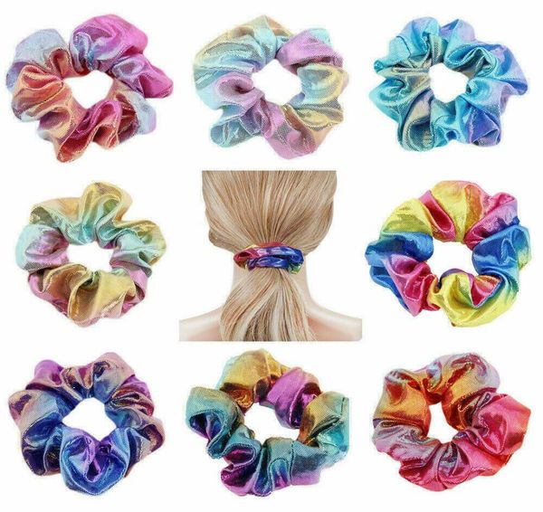 

12 colors tie dye laser scrunchie women girls elastic hair rubber bands accessories women tie hair ring rope ponytail holder headd2340435, Slivery;white