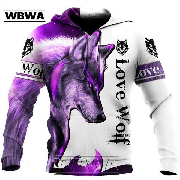 

2023 new hoodie fox wolf 3d digital print loose men pullover casual sweater, Black
