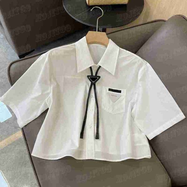 

women's blouses & shirts designer metal badge women with bow tie design letter cropped pullover short sleeve t shirt tee for summer ut, White