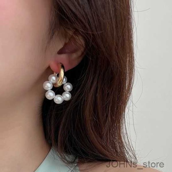 

stud lady new imitation pearl round dangle earrings for women fashion personality girls birthday gift party jewelry r230630, Golden;silver