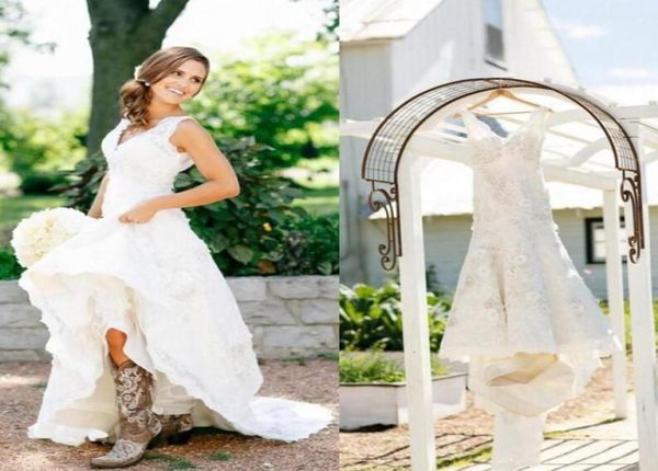 

rustic cowgirl boots lace wedding dresses boho country bridal dresses applique wedding gowns vneck bohemian wedding gowns custom 6779965, White