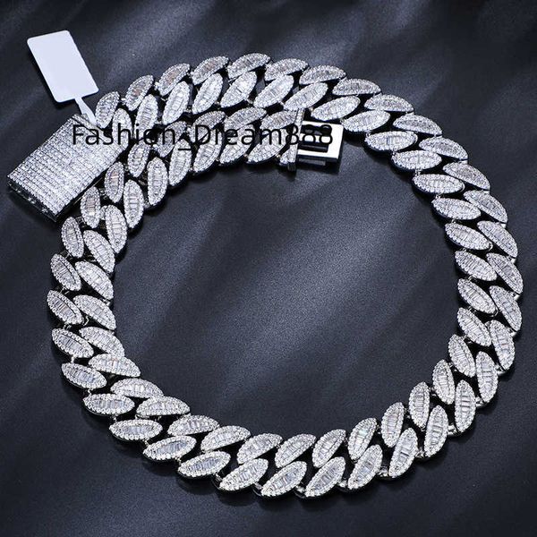 

cadena cubana pass diamond tester 20mm vvs baguette moissanite 925 sterling silver iced out miami cuban link chain necklace