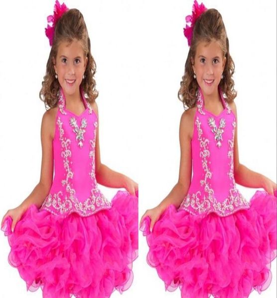 

sweet pink high neck girls pageant dresses with beaded crystals tiered children birthday wedding party gowns teenage princess todd2316925, White;blue