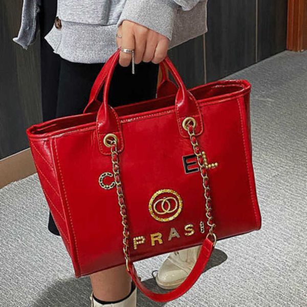 

women's luxury fashion hand bags beach bag brand ch metal badge classic totes handbags small mini pearl handbag female capacity large l, Black;red