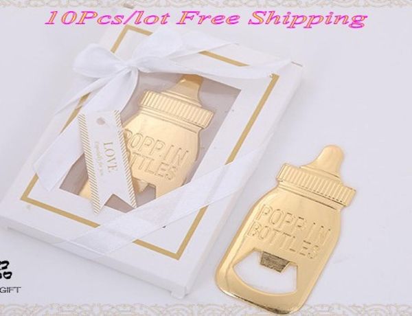 

10 pieceslot baby souvenirs of baby bottle shaped bottle opener for birthday gift and gold themed the baby shower favors1619599