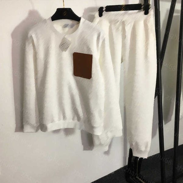 

23ss women pants sets casual suit womens designer clothing full logo embossed leather pocket round neck long sleeve pullover hoodie casual p, White