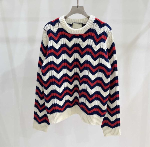 

designer casual sweater womens pullover knit round neck long sleeve wave stripe design soft and comfortable knitted sweater autumn fashion, White;black