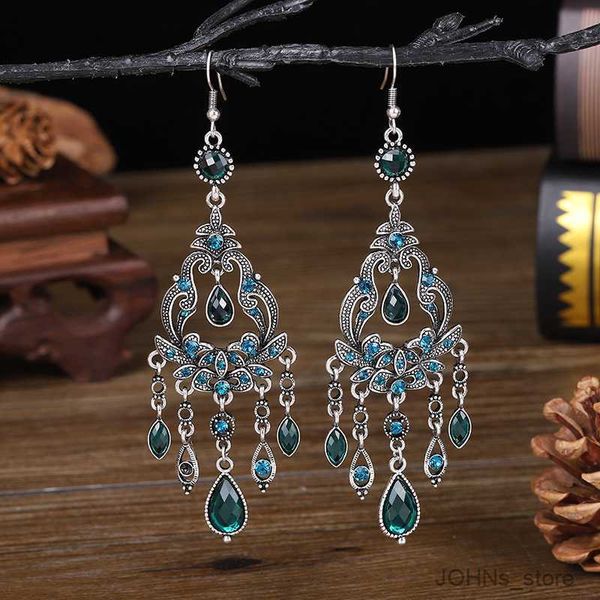 

stud ethnic long blue acrylic crystal water drop earrings for women retro geometric dangle earrings jewelry r230630, Golden;silver