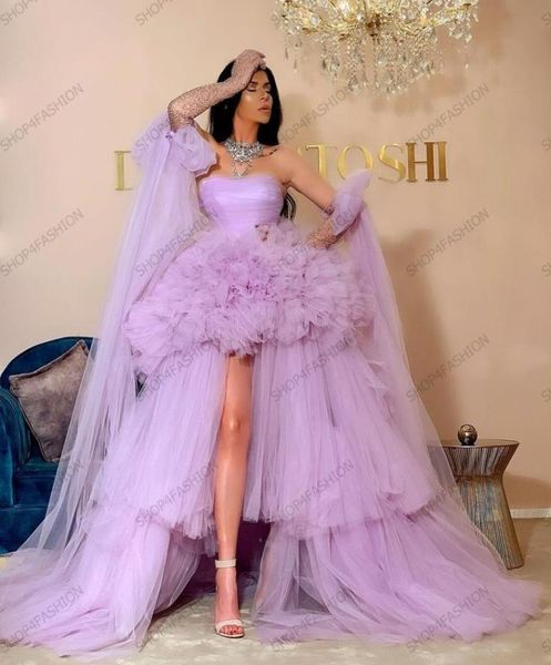 

new fashion hi low tulle prom dresses with tulle sleeves extra puffy evening gown women plus size fluffy pageant dress2348922, Black