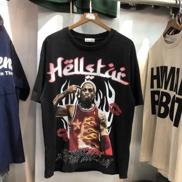 

men's t-shirts hellstar studios tshirts flame red lips printed washed vintage short sleeve causal oversize men women t shirt l230630, White;black