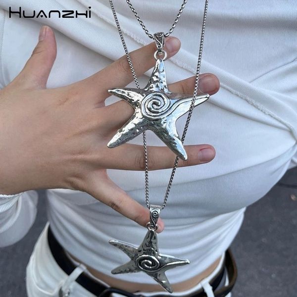 

pendant necklaces metal exaggerate personality big pentagram star necklace for women y2k jewelry hip hop punk sweater chain 230630, Silver