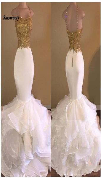 

casamento mermaid evening dresses gold appliques lace ruffles tiered prom gowns zipper open back robe de mariee8345835, Black;red
