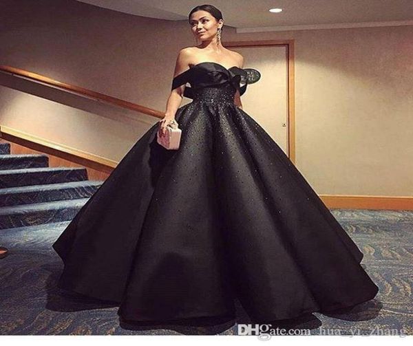 

arabic black ball gown evening dresses off the shoulder shiny beaded party dresses ruffle puffy skirt blingbling prom gowns6258031, Black;red