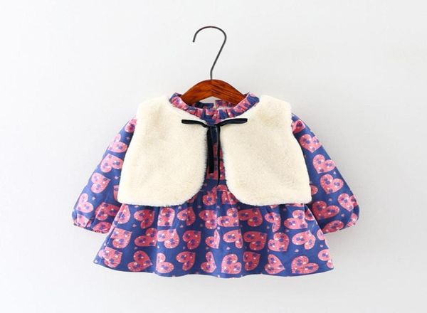 

2pcs toddler baby girls autumn winter newborn long sleeve floral velvet warm dressvest children clothing 13years8764362, White
