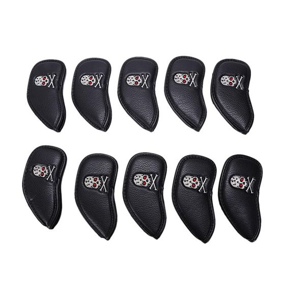 

10 pcs thick pu black golf skull iron headcover sets club head cover6285038