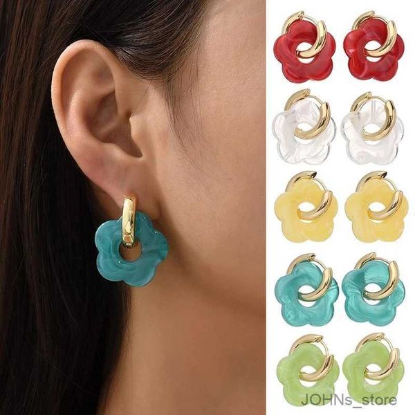 

stud lady multicolor clear acrylic resin marbling flower dangle earrings for women gold round earring fashion jewelry r230630, Golden;silver