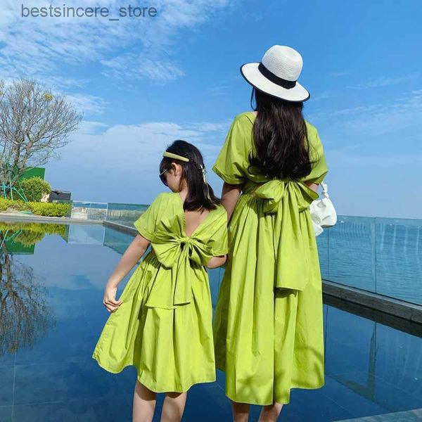 

mother daughter matching clothes dress 2023 new mom and baby girl clothing beach wear women summer dresses parent-child outfit l230522, Blue