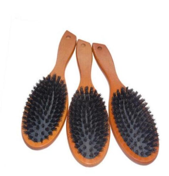 

natural boar bristle hairbrush massage comb antistatic hair scalp paddle brush beech wooden handle hair brush styling tool7957395, Silver