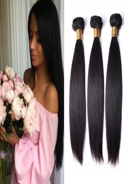 

straight brazilian human hair extensions 3 bundles virgin hair weft weaves9802668, Black