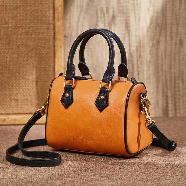 

handmade vegetable tanned crossbody bag genuine leather boston women's bag commuting niche large capacity handbag