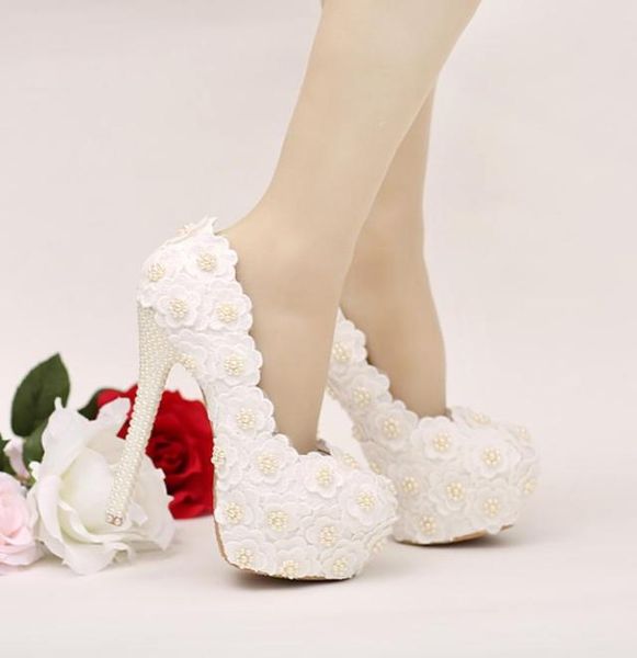

white lace flower bridesmaid shoes stilettle heel bridal shoes with ivory pearl heel banquet prom pumps wedding party shoes9040946, Black