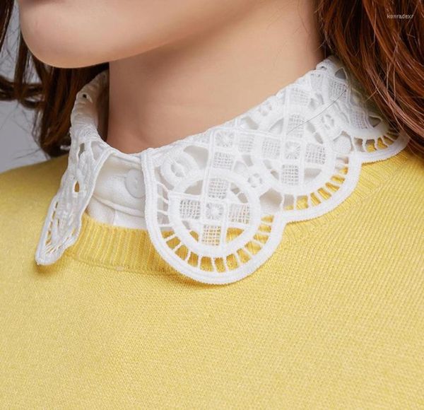

bow ties linbaiway black white hollow out floral lace fake collar for women shirt detachable lapel blouse female false collar7725449, Black;gray