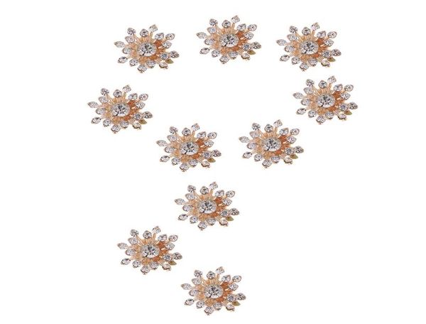 

10 pieces gold metal rhinestone flower embellishments button flatback crystal buttons sewing diy for clothing bags shoes dress9161560