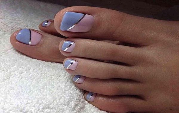 

false nails 24pcs fashion purple toe summer full cover wearing art pattern removable stickers with press glue 06165410529, Red;gold