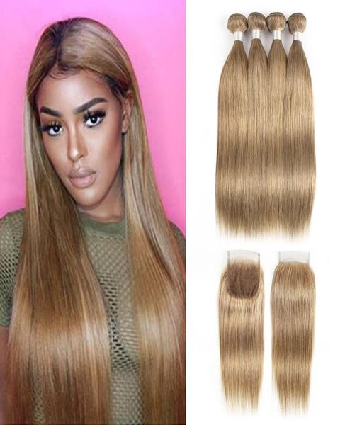 

brazilian straight hair weave bundles with closure ash blonde color 8 4 bundles with 4x4 lace closure remy human hair extensions8194820, Black;brown