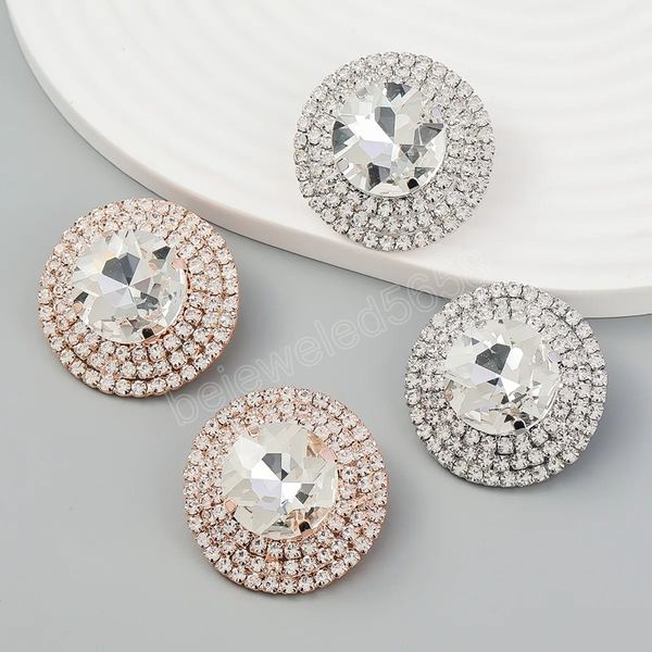 

new sparkling rhinestone round stud earrings women's earrings wedding accessories fashion statement jewelry, Golden;silver