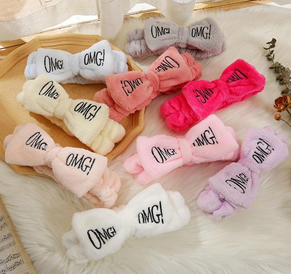 

omg letter coral fleece wash face bow hair band for women girls headband headwear hairband turban hair accessories9847731
