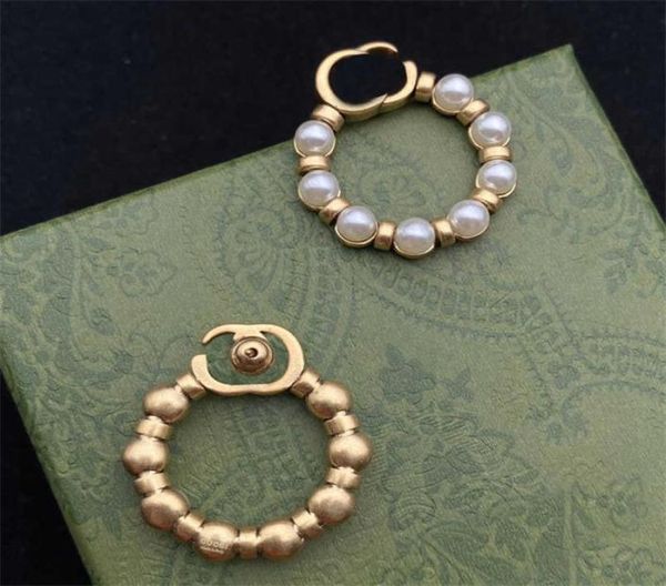 

stylish designer pearl circle earrings charm women double letter eardrop girl pendant studs for girl friends mother party date gif9890307, Golden