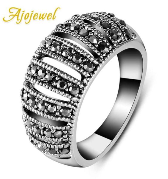 

cluster rings ajojewel brand size 789 femininas bijuterias vintage pave black cz stone hollow for women1110613, Golden;silver