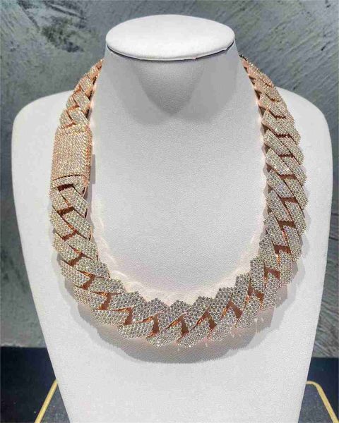 

iced out 24mm wide 4 rows prong setting vvs moissanite cuban link chain, Silver