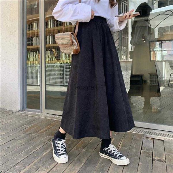 

loose casual vintage high waist skirt l230621, Black