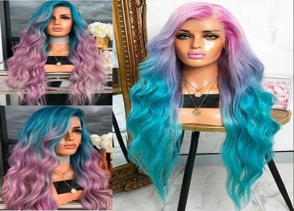 

natural wave synthetic wig pink ombre blueblue ombre purple rose net wig womens full wavy hair synthetic wig heat resistant fibe4360005, Black