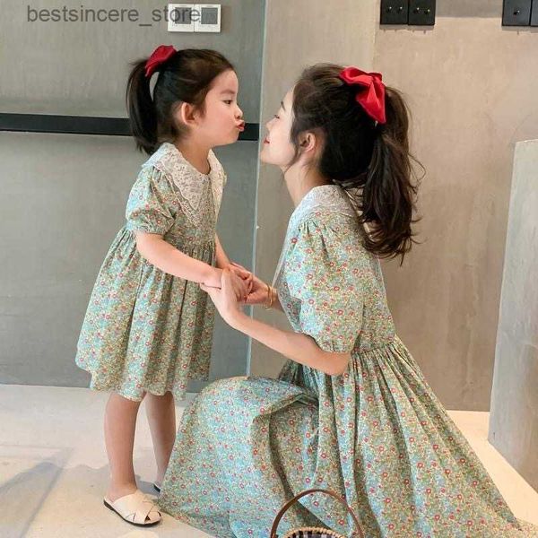 

cute family matching party parent-child outfits christmas carnival mother kids clothes new fashion floral mom and daughter dress l230522, Blue