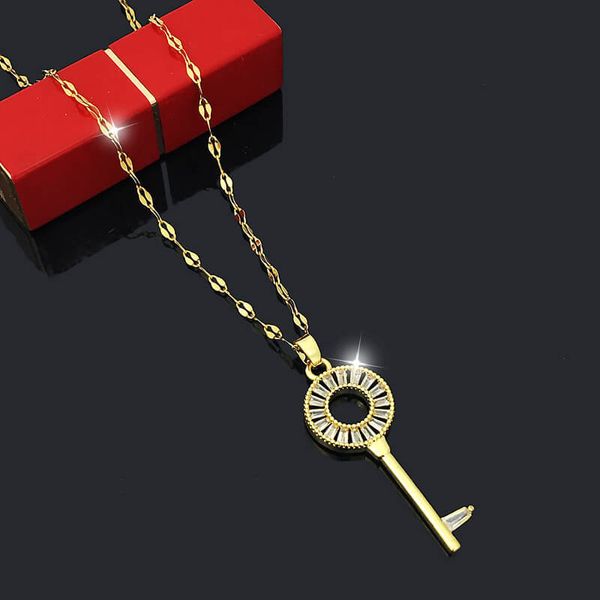 

18k gold white zircon key pendant necklace for women gift, Silver