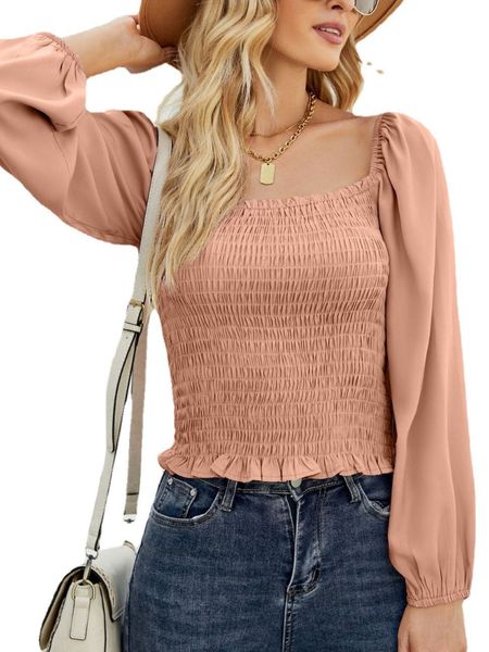 

women long sleeve solid pullover square neck chiffon, White