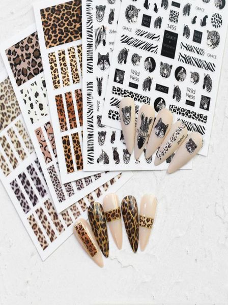 

zebra leopard print 3d nail stickers tiger head pattern nail art design diy manicure decals beauty tools3552859, Black